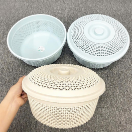 Rổ Nhựa Nắp Tròn Chấm Bi Hokori Có Nắp Chắn Bụi - Rổ Tròn Rửa Trái Cây Rau Củ - RCDRC02