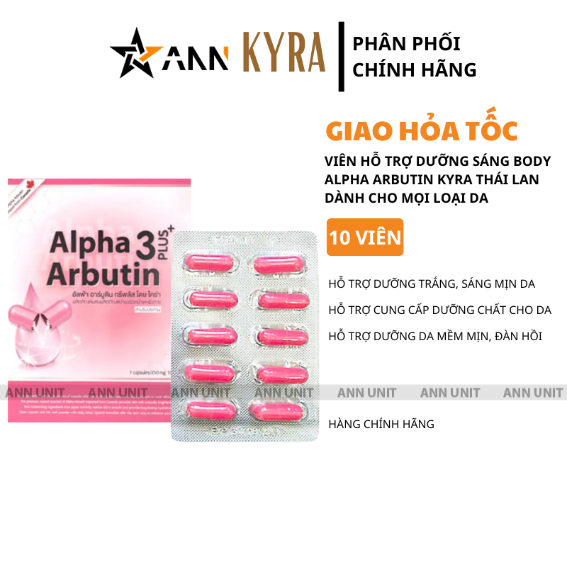 26445_16_20250621104424.png Viên Bột Kích Trắng Body Kyra Alpha Arbutin 3 Plus+ Thái Lan Phiên Bản Mới - Hộp 10 Viên - VBKTKRPBM