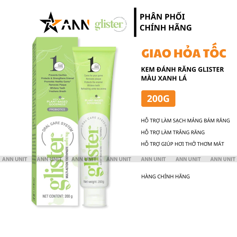 Kem Đánh Răng Amway Glister 200g Màu Xanh Lá - Hỗ Trợ Làm Sạch Mảng Bám Giúp Hơi Thở Thơm Mát Kem Đánh Răng Amway Glister 200g Màu Xanh Lá - Hỗ Trợ Làm Sạch Mảng Bám Giúp Hơi Thở Thơm Mát