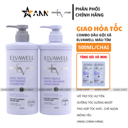 Combo Dầu Gội Xã Elvawell 500ml Màu Tím Hỗ Trợ Nuôi Dưỡng Tóc Suôn Mượt Và Phục Hồi Tóc - Tặng Gói Test Mini