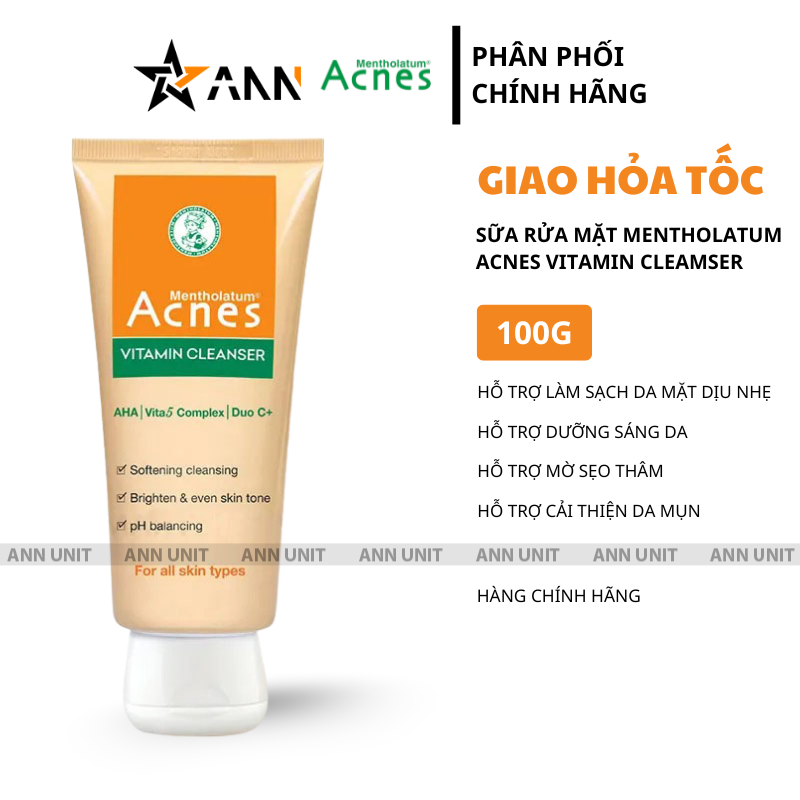 26702_1_20250905144714.png Sữa Rửa Mặt Mentholatum Acnes Vitamin Cleanser 100g - Sữa Rửa Mặt Acnes Dành Cho Da Thâm Mờ Thâm Sẹo - 8935006532663