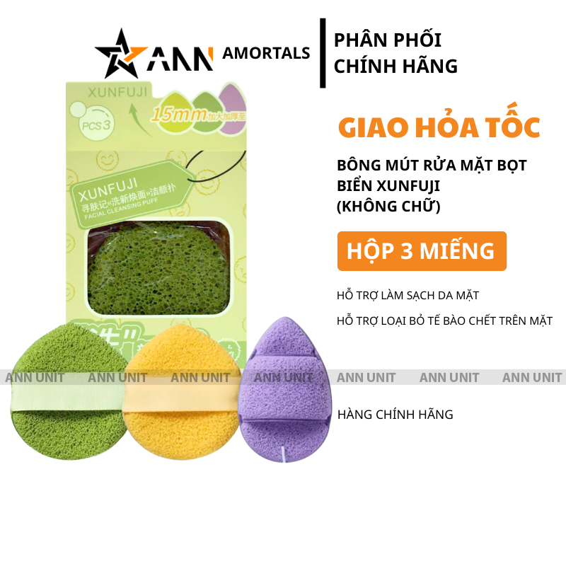 26764_1_20250917172722.png Hộp 3 Miếng Bông Mút Rửa Mặt Bọt Biển Xunfuji (Không Chữ) - 6975008752241