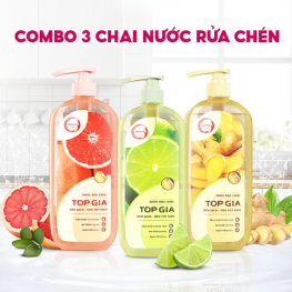 Combo 3 Chai Nước Rửa Chén Top Gia Hương Chanh Tươi - Hương Gừng- Hương Bưởi Hồng 1kg/chai - NRC02