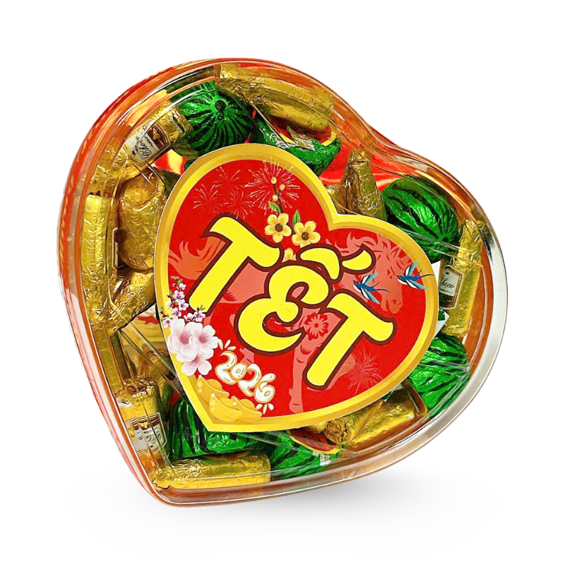 Kẹo Socola Mix 300g - Hộp Trái Tim Hộp Quà Tết 2026 Kẹo Socola Mix 300g - Hộp Trái Tim Hộp Quà Tết 2026