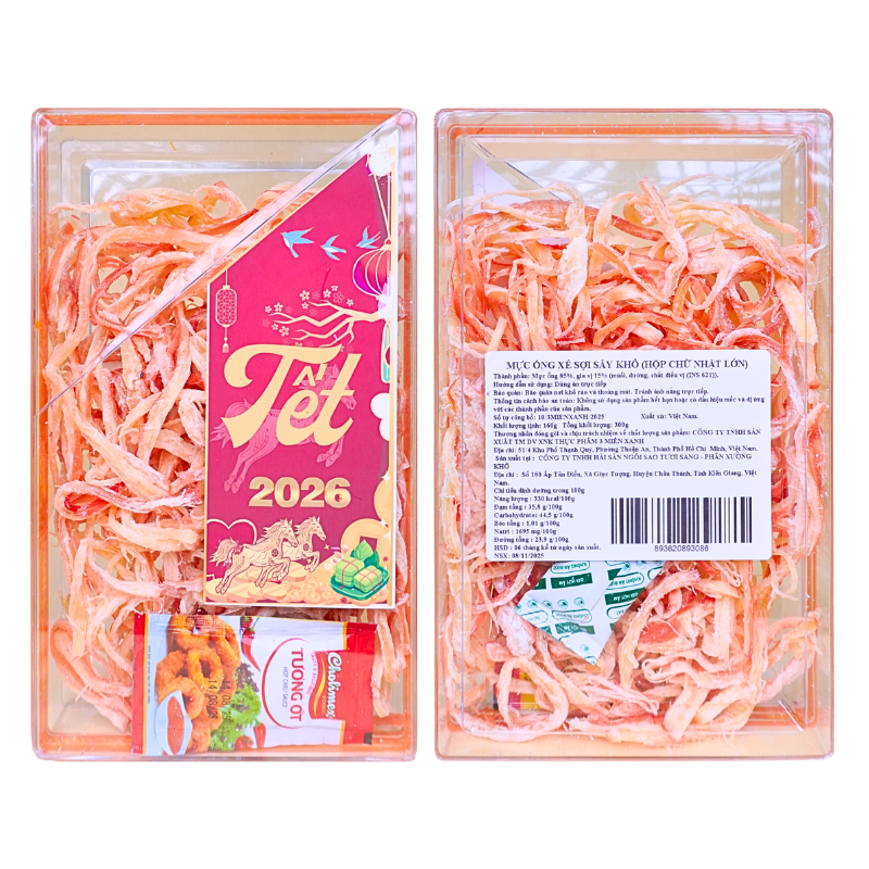 Mực Sợi Hấp Dẫn 300g Hộp Chữ Nhật Lớn Hộp Quà Tết 2026 Mực Sợi Hấp Dẫn 300g Hộp Chữ Nhật Lớn Hộp Quà Tết 2026