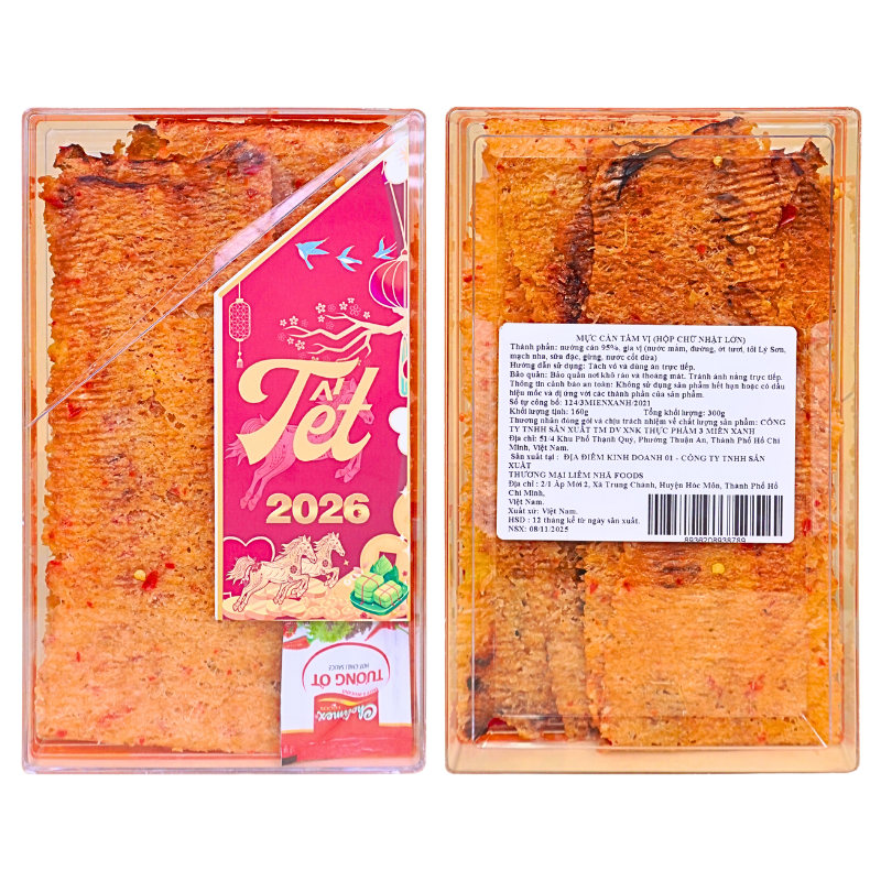 Mực Cán Tẩm Vị 300g - Hộp Chữ Nhật Lớn Hộp Quà Tết 2026 Mực Cán Tẩm Vị 300g - Hộp Chữ Nhật Lớn Hộp Quà Tết 2026