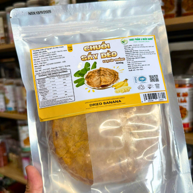 Chuối Sấy Dẻo Loại Ép Miếng 400g - Túi Zip Bạc Chuối Sấy Dẻo Loại Ép Miếng 400g - Túi Zip Bạc