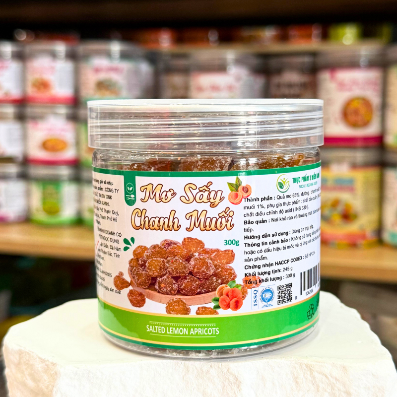 Mơ Sấy Chanh Muối Mini 300g - Hộp Pet Mơ Sấy Chanh Muối Mini 300g - Hộp Pet