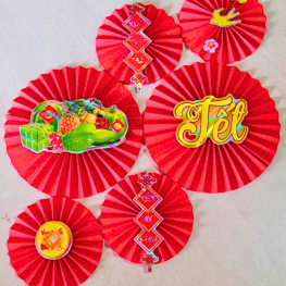 Set 6 Quạt Xếp Đỏ In Ép Kim Nhiều Chữ Trang Trí Tết (Nhiều Mẫu) - QXTT02