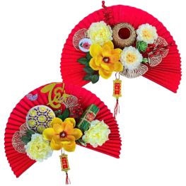 Set Phụ Kiện Quạt Giấy Lớn - Quạt Xếp Đỏ Trang Trí Tết - QXTT03