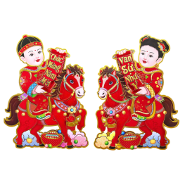 Cặp 2 Tranh Dán Cửa Ngựa - Tranh Dán Trang Trí Tết 80cm - TDC04