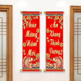 Cặp 2 Câu Đối Cá Chép 3d - Câu Đối Đỏ Trang Trí Tết 30x90cm - CDTT03