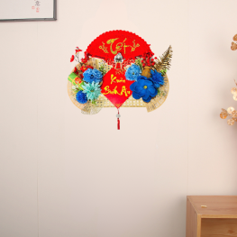 Set Phụ Kiện Mành Tre Giấy Đỏ Có Dây Treo Quạt Ráp Sẵn - Mẹt Tre Treo Tường - Phên Tre Trang Trí Tết - MTTT04