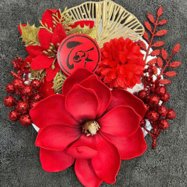 Set Phụ Kiện Trang Trí Hoa Mộc Lan - Mẹt Tre Hoa Treo Tường - Phên Tre Trang Trí Tết - MTTT06