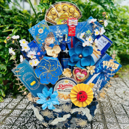 Giỏ Quà Tết Set 13 Món Cao Cấp Vàng Đỏ Xanh Dương - Quà Tặng Tết Sang Trọng - Quà Trang Trí Tết - QTTT09