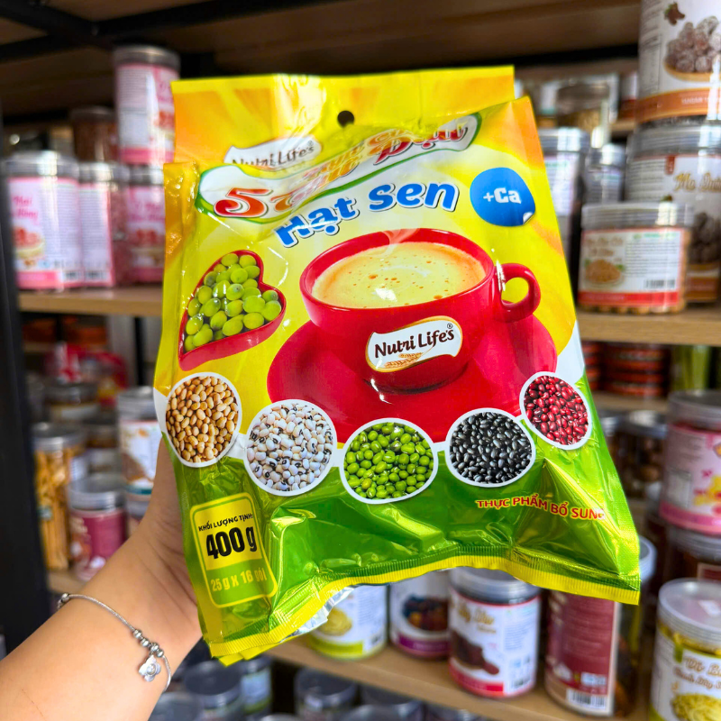 Ngũ Cốc 5 Thứ Đậu Hạt Sen Nutri Life's 400g - Ngũ Cốc Dinh Dưỡng 16 Gói Ngũ Cốc 5 Thứ Đậu Hạt Sen Nutri Life's 400g - Ngũ Cốc Dinh Dưỡng 16 Gói