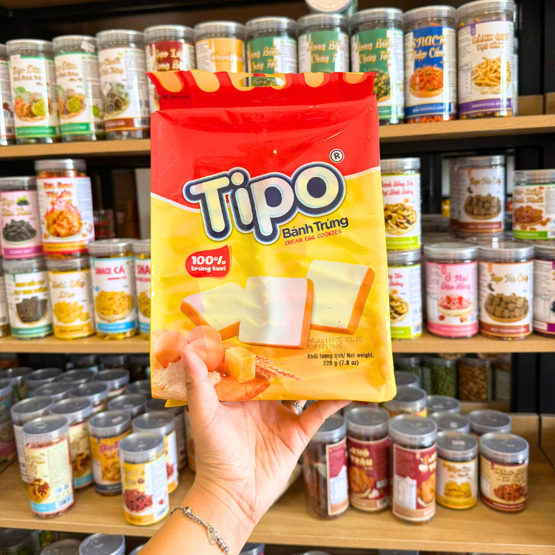 Bánh Trứng Tipo Kem Sầu Riêng, Trứng - Bánh Tipo Gói Lớn 220g Bánh Trứng Tipo Kem Sầu Riêng, Trứng - Bánh Tipo Gói Lớn 220g