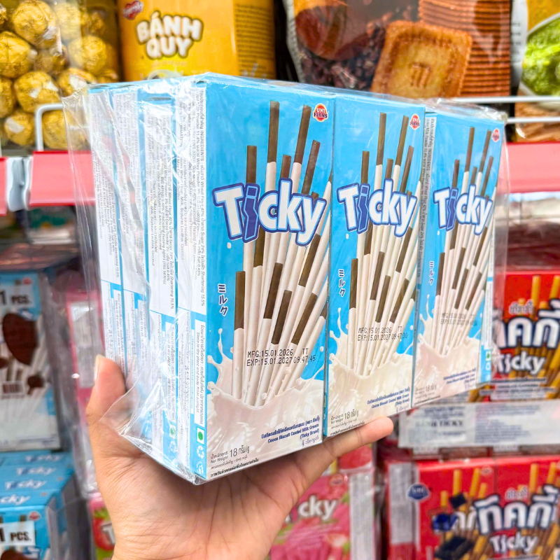 Bánh Que Đũa Phủ Sữa Ticky Uni Firms Lốc 13 Hộp - Màu Xanh Dương Bánh Que Đũa Phủ Sữa Ticky Uni Firms Lốc 13 Hộp - Màu Xanh Dương