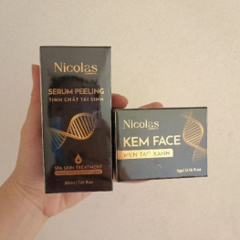 Combo Tái Sinh Nicolas - Serum Peeling 30ml & Kem Face Men Tảo Xanh Collagen 5g Chính Hãng - 8938549741158SET