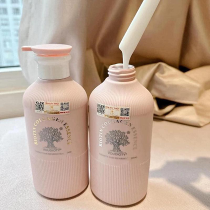 Combo Dầu Gội Xả Biotin Màu Hồng Collagen Essence Pink Voudioty 500ml