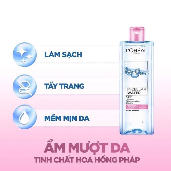 Nước Tẩy Trang L’Oreal Dưỡng Ẩm Hồng Moisturizing 3-in-1 Micellar Water