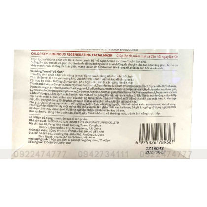 Mặt Nạ Colorkey Luminous Regenerating Facial Mask 25ml - Dưỡng Ẩm Đàn Hồi Da Từ Linh Chi Màu Cam