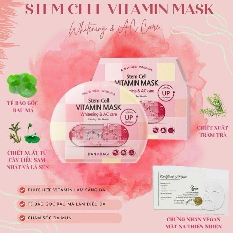 Mặt nạ Banobagi Stem Cell Vitamin Mask Whitening & AC Care giúp cung cấp độ ẩm cho da giúp sáng màu da