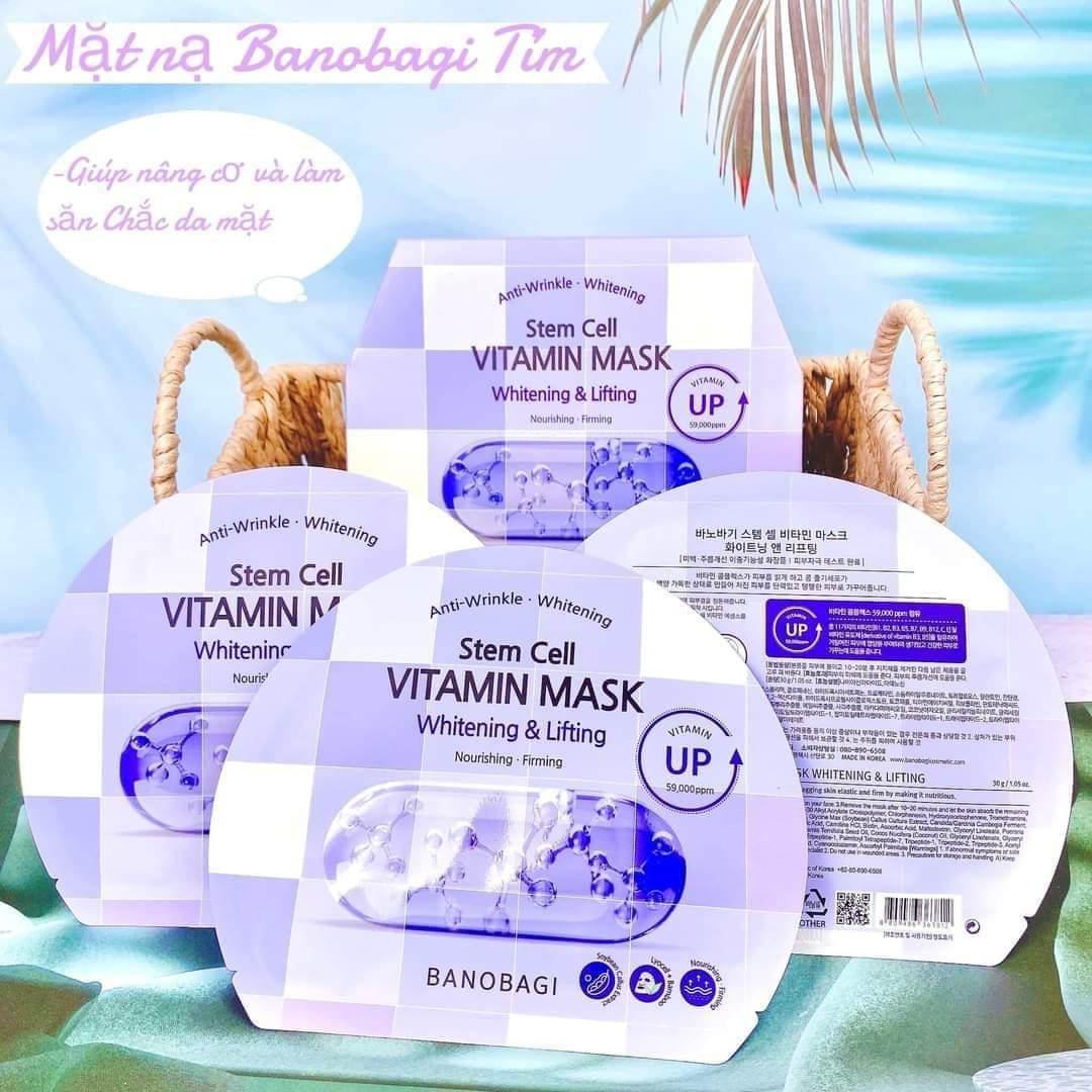 Mặt Nạ Banobagi Màu Tím Stem Cell Vitamin Mask Whitening Lifting Hộp 10 Miếng
