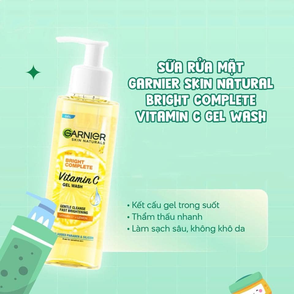 Gel Rửa Mặt Garnier Sạch Dịu Nhẹ Bright Complete Vitamin C Gel Wash 120ml