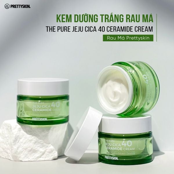 Kem dưỡng rau má Pretty Skin The Pure Jeju Cica 40 Ceramide Cream chứa chiết xuất 40% rau má
