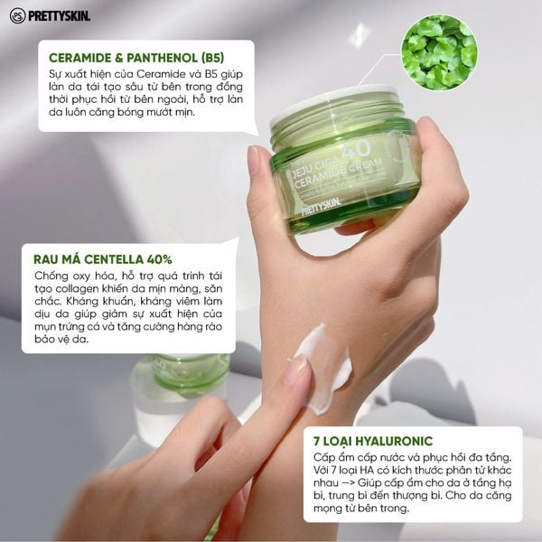 Kem dưỡng trắng da rau má The Pure Jeju Cica 40 Ceramide Cream