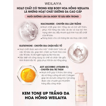 Kem dưỡng trắng da Weilaiya Natural Whitening Fragrance Body Cream SPF 30 PA+++ 200ml