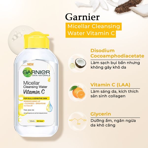 Nước Tẩy Trang Garnier Vitamin C Làm Sáng Da Micellar Cleansing Water Vitamin C 400ml