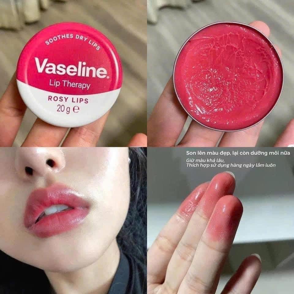 Son dưỡng hồng môi hộp thiếc hương hoa hồng Vaseline Lip Therapy Rosy Lips 20g