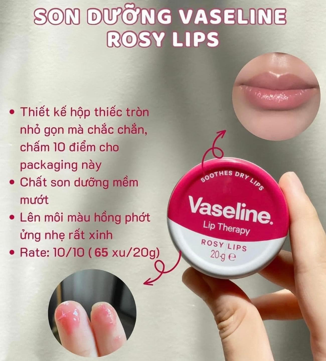 Son dưỡng hồng môi hộp thiếc hương hoa hồng Vaseline Lip Therapy Rosy Lips 20g