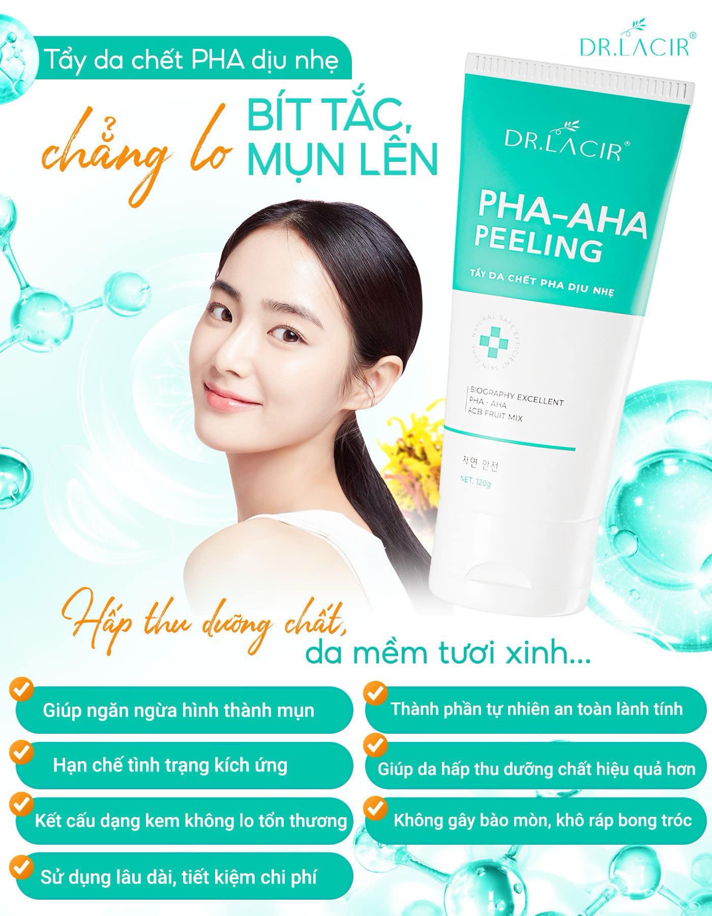 Tẩy Tế Bào Chết Mặt Dr Lacir PHA-AHA Peeling Dịu Nhẹ Cho Da 120g