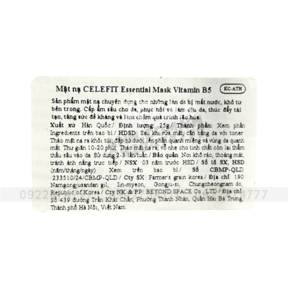 Mặt Nạ Celefit Mask Vitamin B5 Hỗ Trợ Phục Hồi Da Hộp 10 Miếng làm dịu da