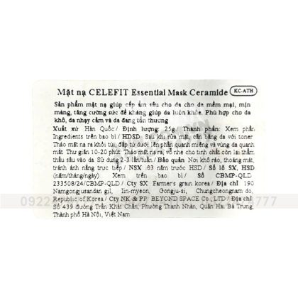 Mặt Nạ Celefit Essential Mask Ceramide là dòng mặt nạ dành cho da khô, da nhạy cảm và da đang tổn thương