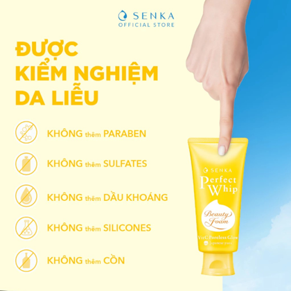 Sữa Rửa Mặt Senka Perfect Whip Vitamin C Màu Vàng Sáng Mịn Mờ Thâm 100g