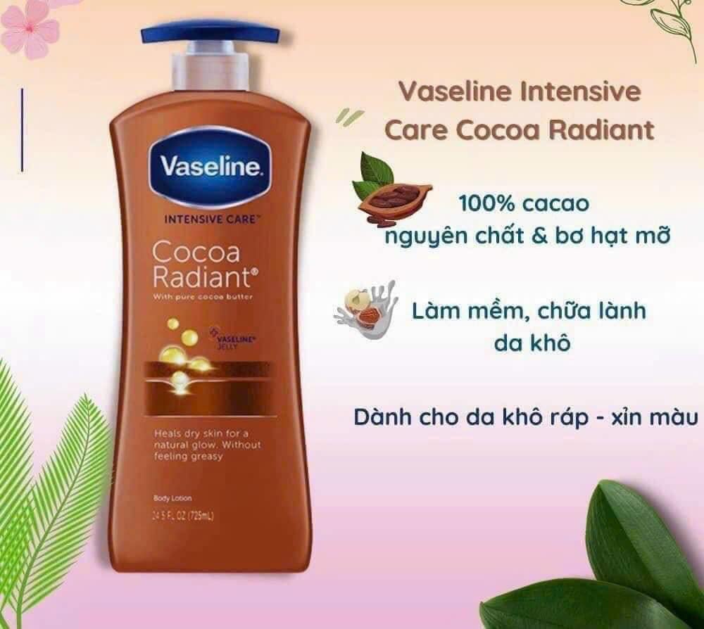 Sữa Dưỡng Thể Vaseline Intensive Care Cocoa Radiant Nâu 725ml