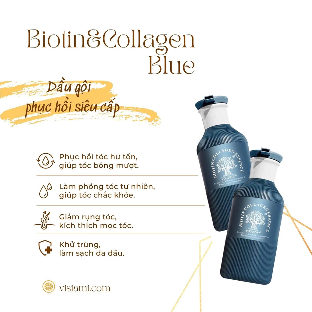 Cặp Gội Xả Phục Hồi Siêu Cấp Biotin Collagen Essence 500ml màu xanh
