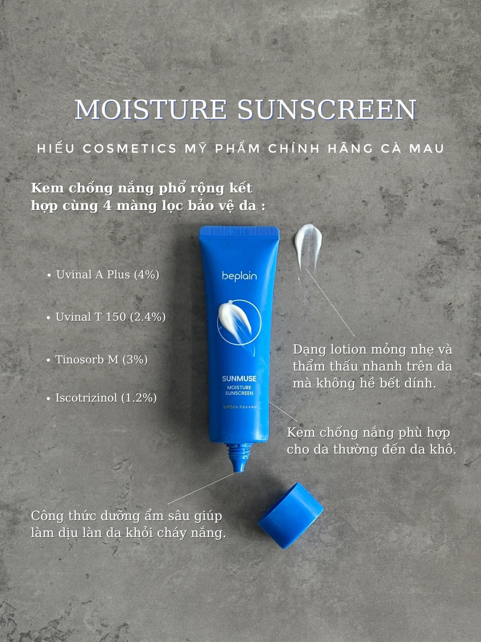 Kem Chống Nắng Beplain Sunmuse Moisture Sunscreen phiên bản màu Xanh Dương