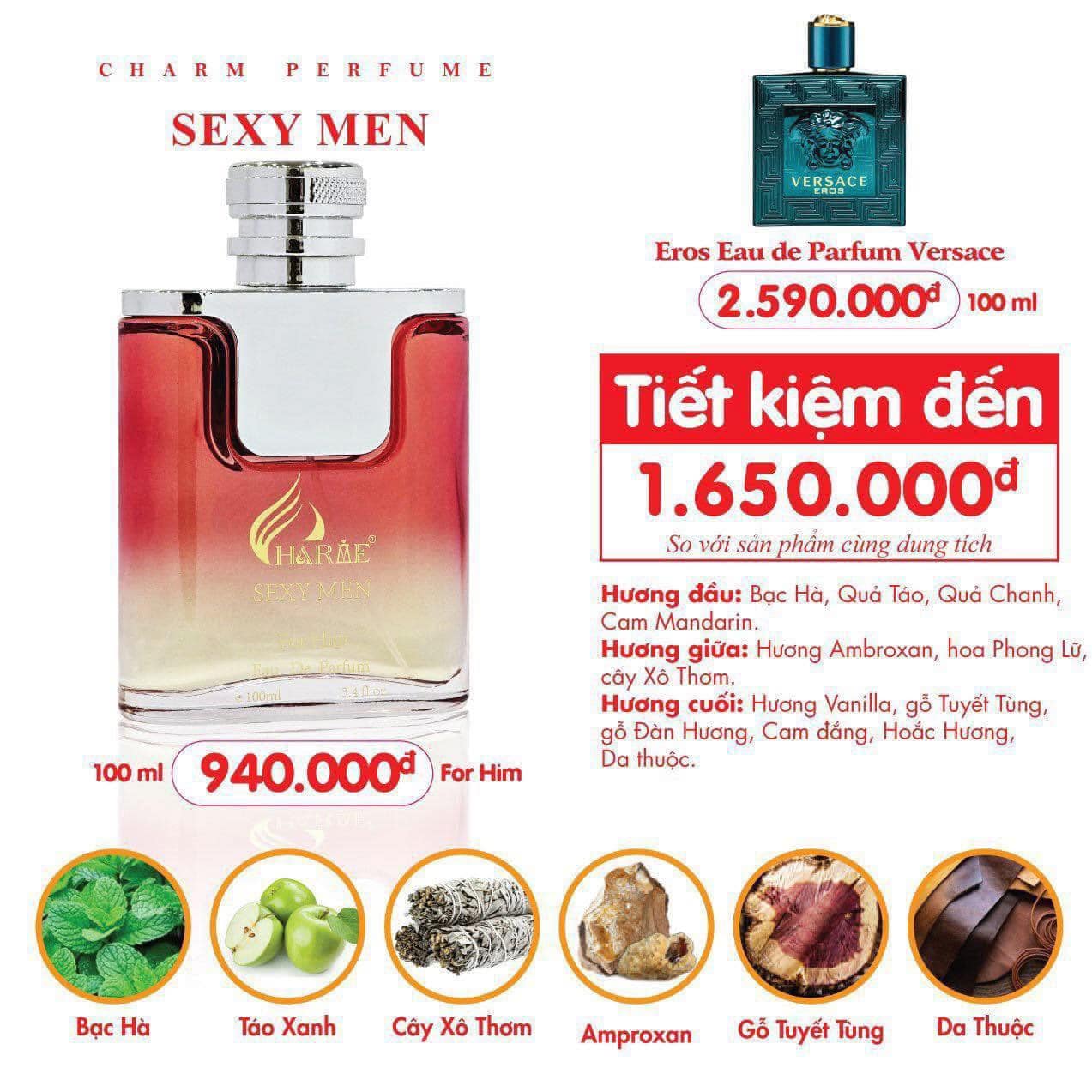 Nước Hoa Charme Sexy Men Mùi Nam 100ml u mê không lối thoát