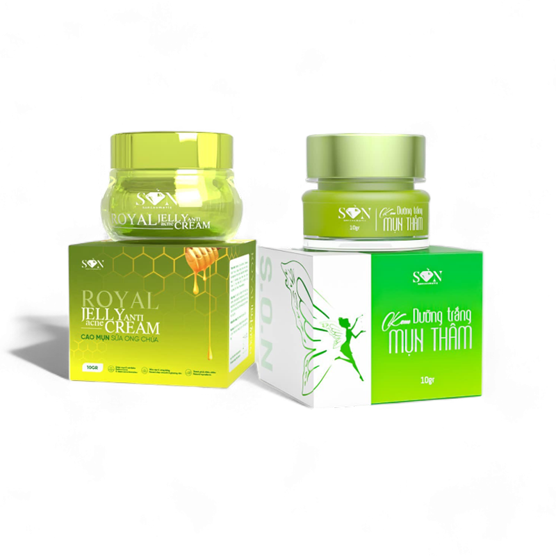 Combo Kem Face Cao Mụn Sữa Ong Chúa + Kem Face Xanh Mụn Thâm Son Cosmetic