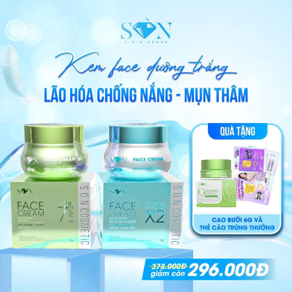 Combo Kem Face Hỗ Trợ Giảm Mụn Xanh Lá + Xanh Biển SON Cosmetic Tặng Cao Bưởi
