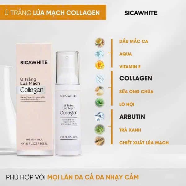 Kem Ủ Trắng Lúa Mạch Collagen Sica White  cho hiệu quả nhanh,sáng tự nhiên mà không làm yếu Da bào mòn Da